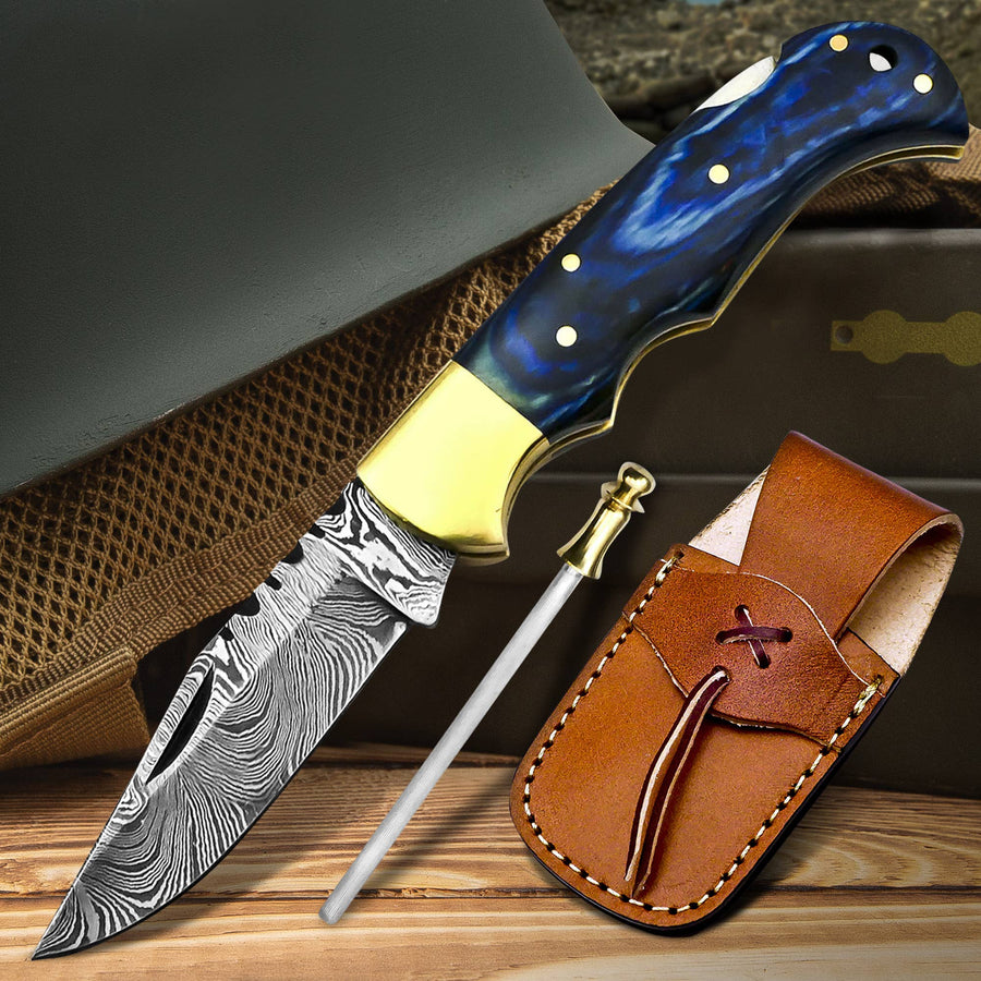 6.5' Handmade damascus folding knife, Pocket Knife - Premium Knives from FH KNIVES - Just $29.95! Shop now at Pat's Monograms
