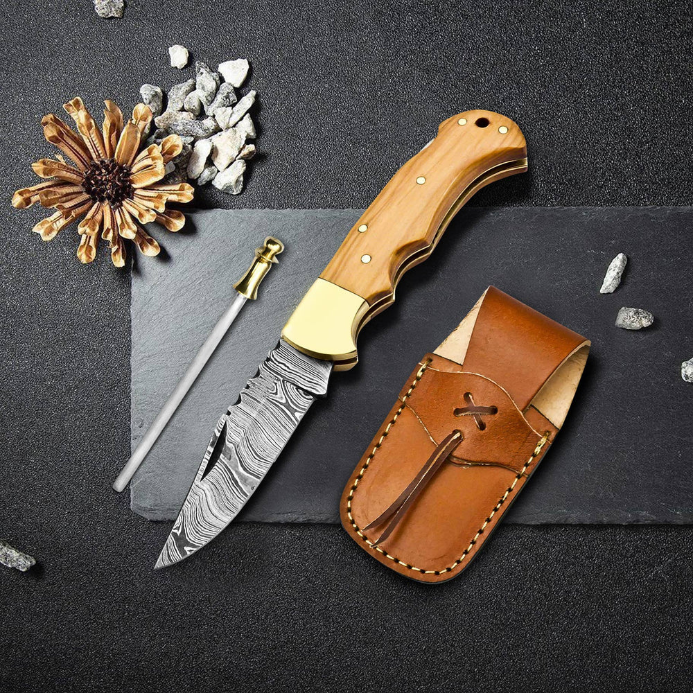 6.5' Handmade damascus folding knife, Pocket Knife - Premium Knives from FH KNIVES - Just $49.95! Shop now at Pat's Monograms