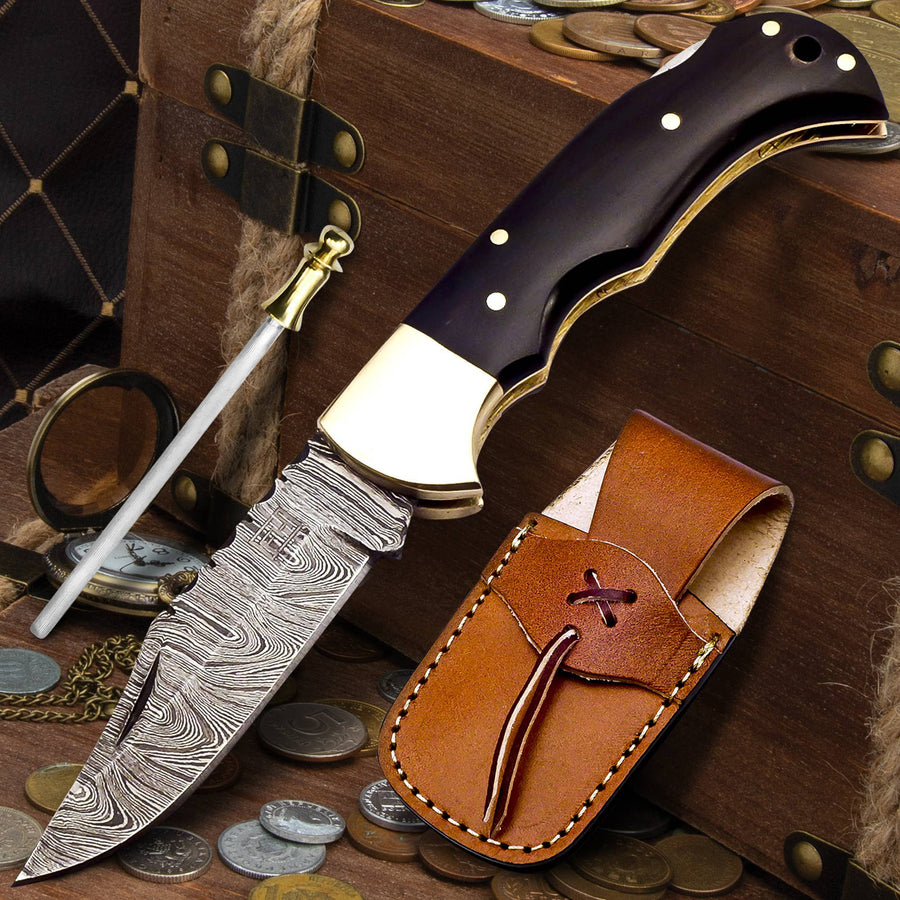 6.5' Handmade damascus folding knife, Pocket Knife - Premium Knives from FH KNIVES - Just $34.95! Shop now at Pat's Monograms