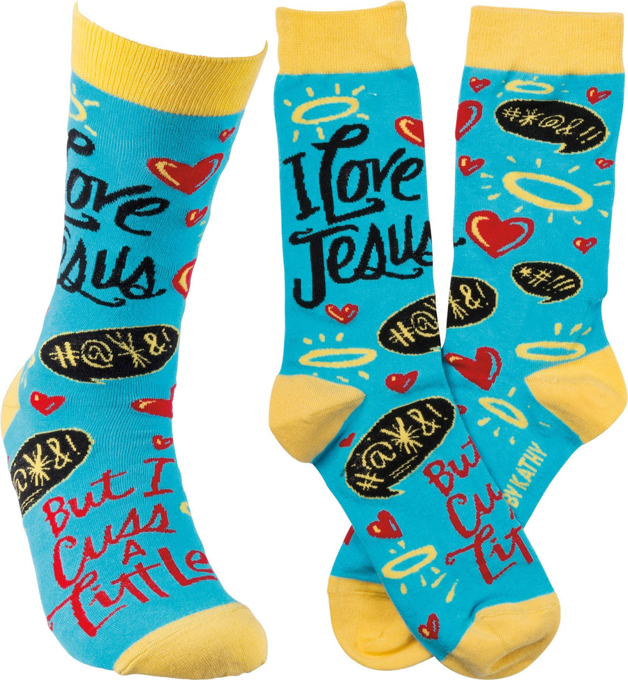 Socks - I Love Jesus But I Cuss A Little - Premium Socks from Primitives by Kathy - Just $10.95! Shop now at Pat's Monograms