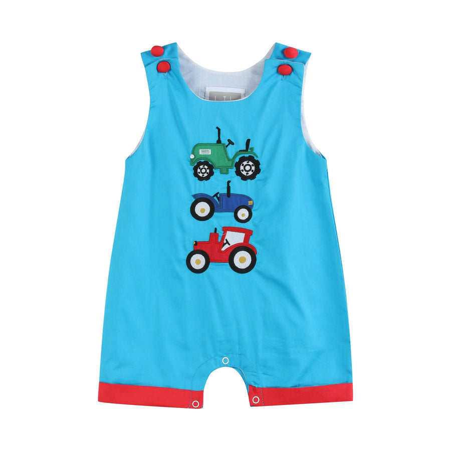 Blue Tractor Applique Shortalls - Premium Baby & Toddler Outfits from Lil Cactus - Just $34.95! Shop now at Pat's Monograms