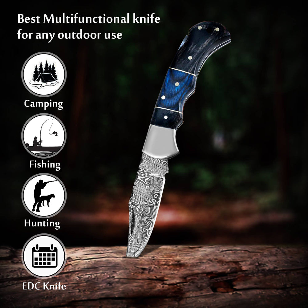 6.5" Handmade damascus folding knife, Pocket Knife - Premium  from FH KNIVES - Just $34.95! Shop now at Pat's Monograms
