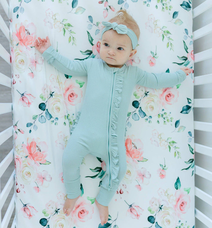 Standard Size Fitted Crib Sheet - Peach Floral - Premium Baby Accessories from Honey Lemonade - Just $28.95! Shop now at Pat's Monograms