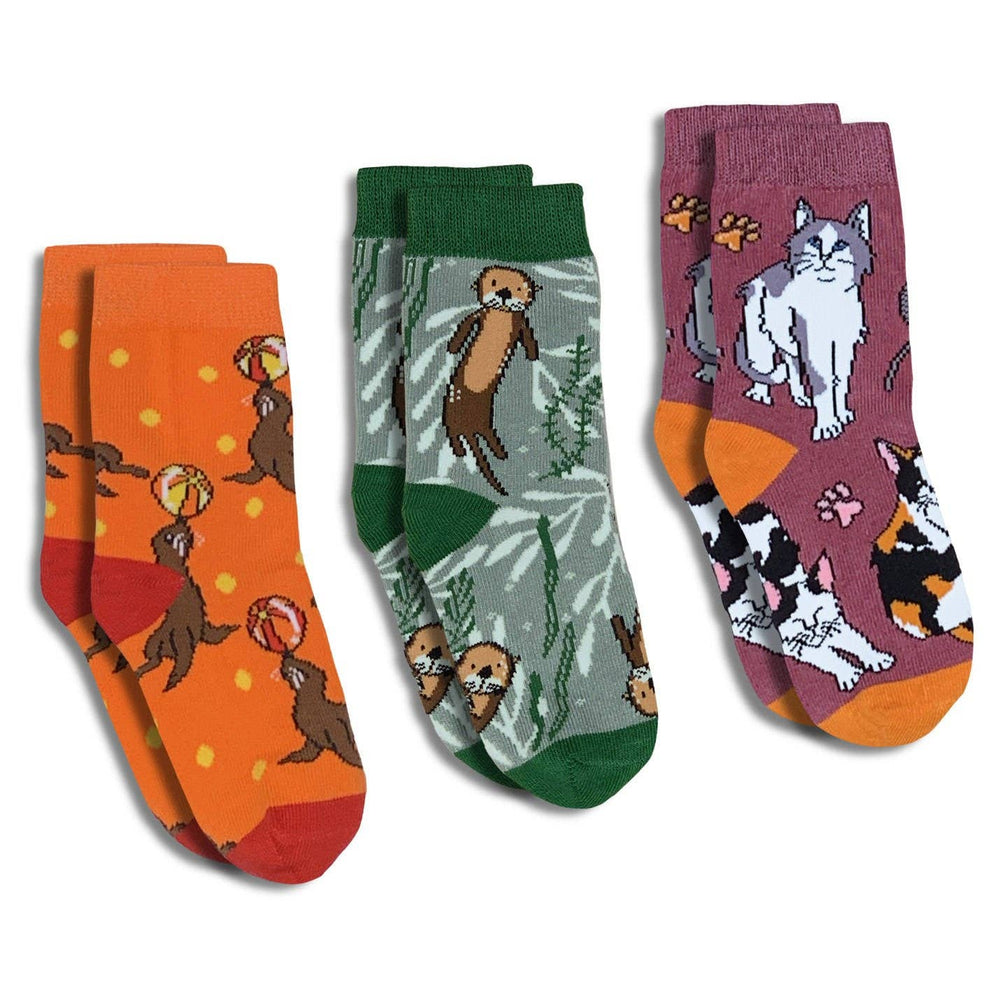 Sea Lions, Sea Otters and Kitty Cats Kids Socks / 3-Pack - Premium Socks from Good Luck Sock - Just $13! Shop now at Pat's Monograms