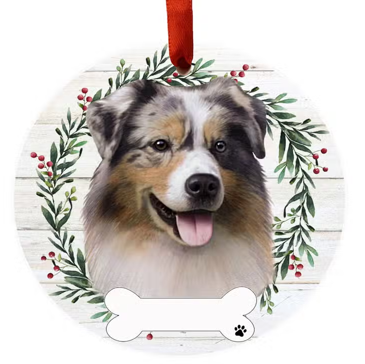Australian Shepherd Ceramic Wreath Ornament - Premium Christmas Ornament from E&S Pets - Just $9.95! Shop now at Pat's Monograms