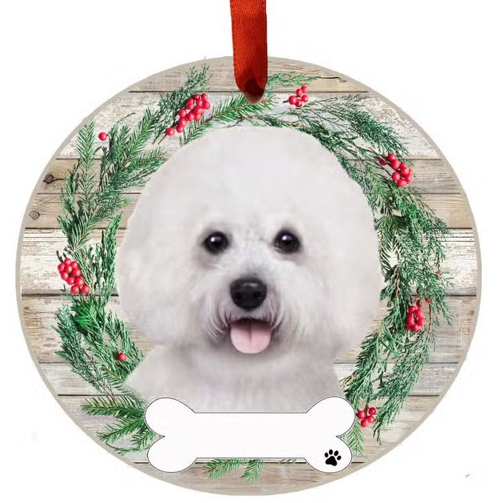 Bichon Frise Ceramic Wreath Ornament - Premium Christmas Ornament from E&S Pets - Just $9.95! Shop now at Pat's Monograms