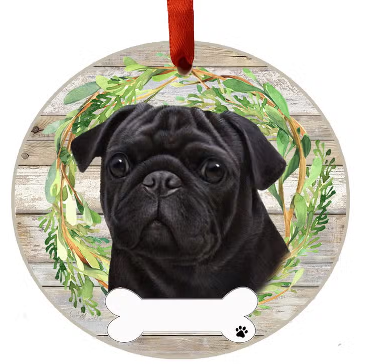 Black Pug Ceramic Wreath Ornament - Premium Christmas Ornament from E&S Pets - Just $9.95! Shop now at Pat's Monograms