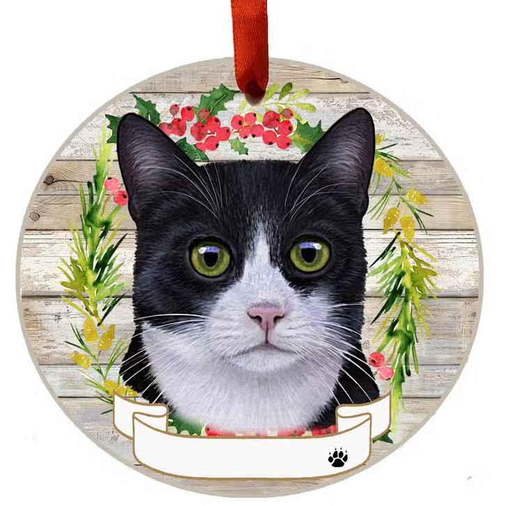 Black and White Cat Ceramic Wreath Ornament - Premium Christmas Ornament from E&S Pets - Just $9.95! Shop now at Pat's Monograms