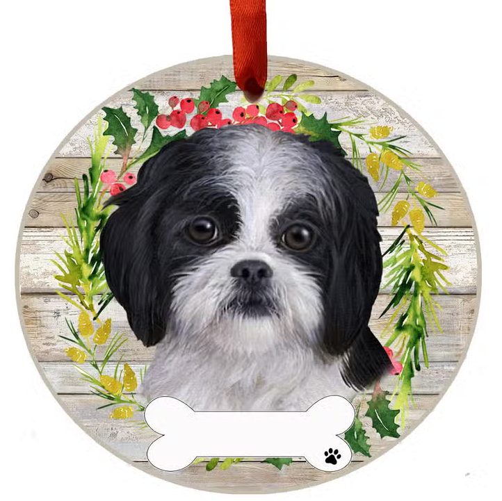 Shih Tzu - brown and White - Ceramic Wreath Ornament - Premium Christmas Ornament from E&S Pets - Just $9.95! Shop now at Pat's Monograms