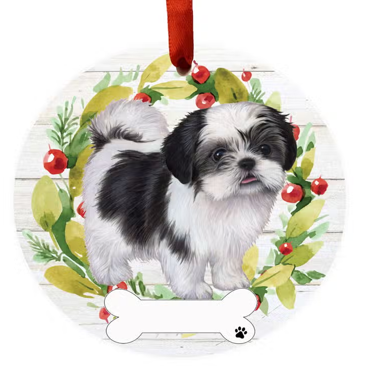 Shih Tzu Full Body Ceramic Wreath Ornament - Premium Christmas Ornament from E&S Pets - Just $9.95! Shop now at Pat's Monograms