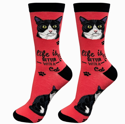Black and White Cat - Life is Better Socks - Premium Socks from Sock Daddy - Just $9.95! Shop now at Pat's Monograms