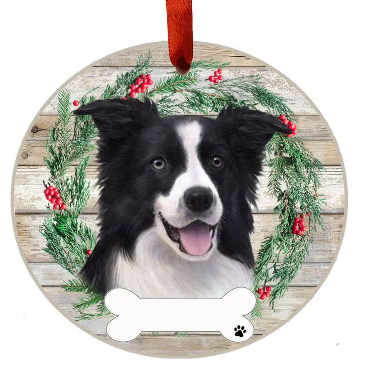 Border Collie Ceramic Wreath Ornament - Premium Christmas Ornament from E&S Pets - Just $9.95! Shop now at Pat's Monograms
