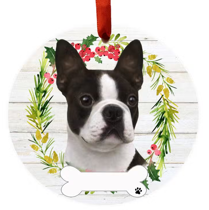 Boston Terrier Ceramic Wreath Ornament - Premium Christmas Ornament from E&S Pets - Just $9.95! Shop now at Pat's Monograms
