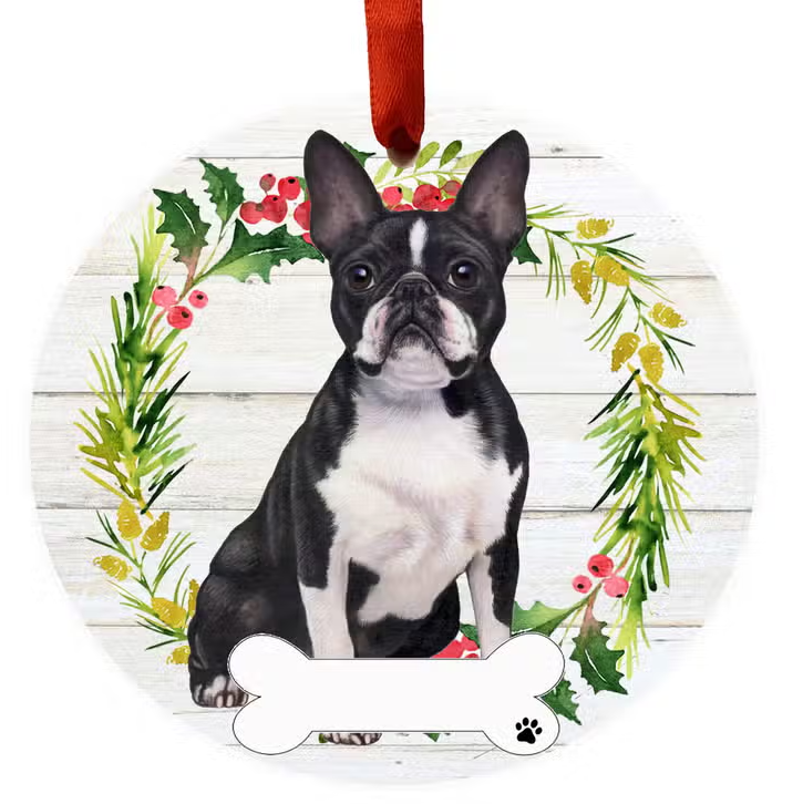 Boston Terrier Full Body Ceramic Wreath Ornament - Premium Christmas Ornament from E&S Pets - Just $9.95! Shop now at Pat's Monograms