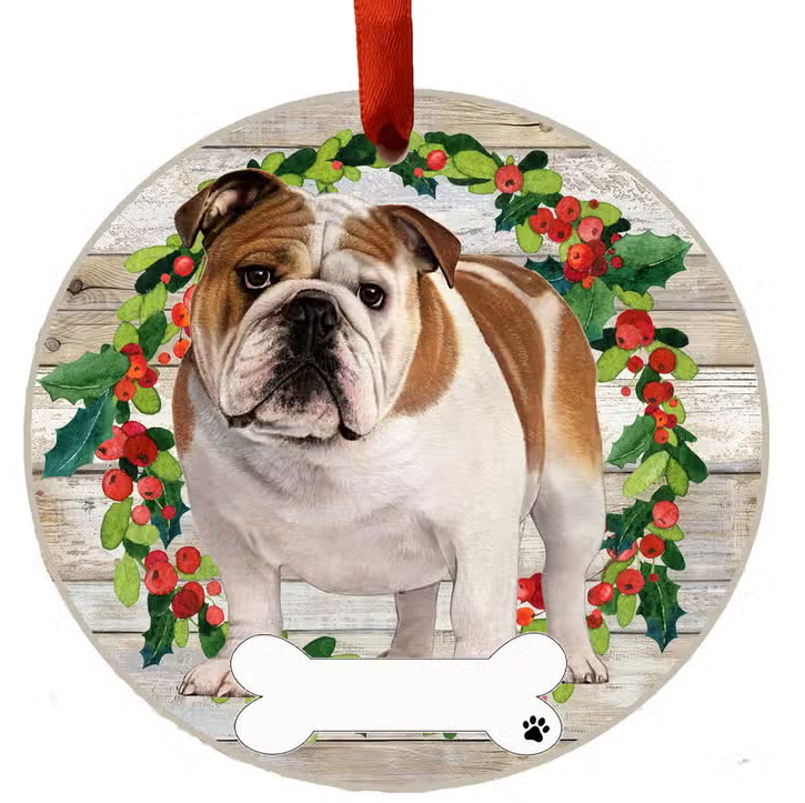 Bulldog Full Body Ceramic Wreath Ornament - Premium Christmas Ornament from E&S Pets - Just $9.95! Shop now at Pat's Monograms