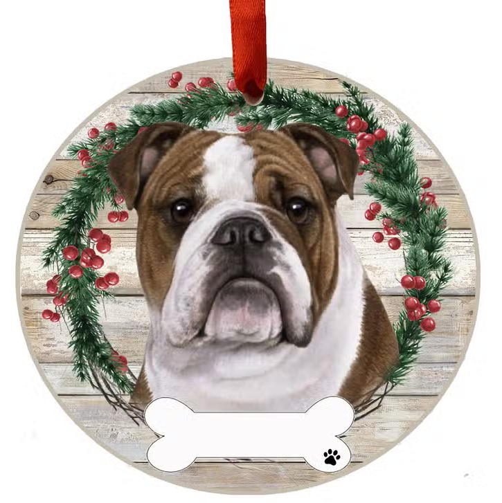 Bulldog Ceramic Wreath Ornament - Premium Christmas Ornament from E&S Pets - Just $9.95! Shop now at Pat's Monograms
