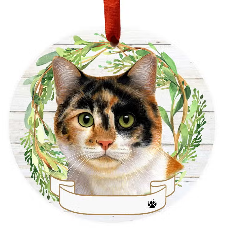 Calico Cat Ceramic Wreath Ornament - Premium Christmas Ornament from E&S Pets - Just $9.95! Shop now at Pat's Monograms