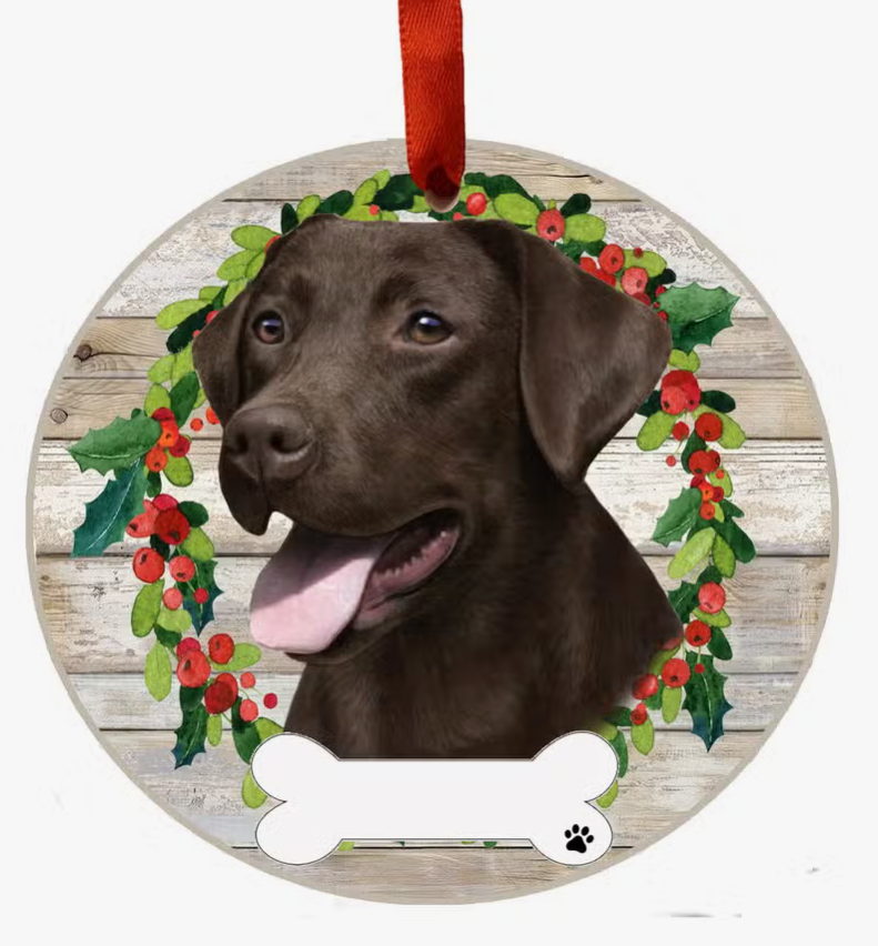 Chocolate Labrador Ceramic Wreath Ornament - Premium Christmas Ornament from E&S Pets - Just $9.95! Shop now at Pat's Monograms