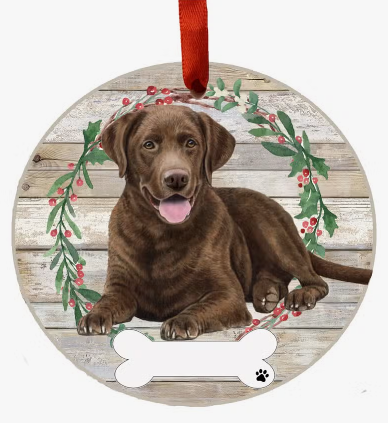 Chocolate Labrador Full Body Ceramic Wreath Ornament - Premium Christmas Ornament from E&S Pets - Just $9.95! Shop now at Pat's Monograms