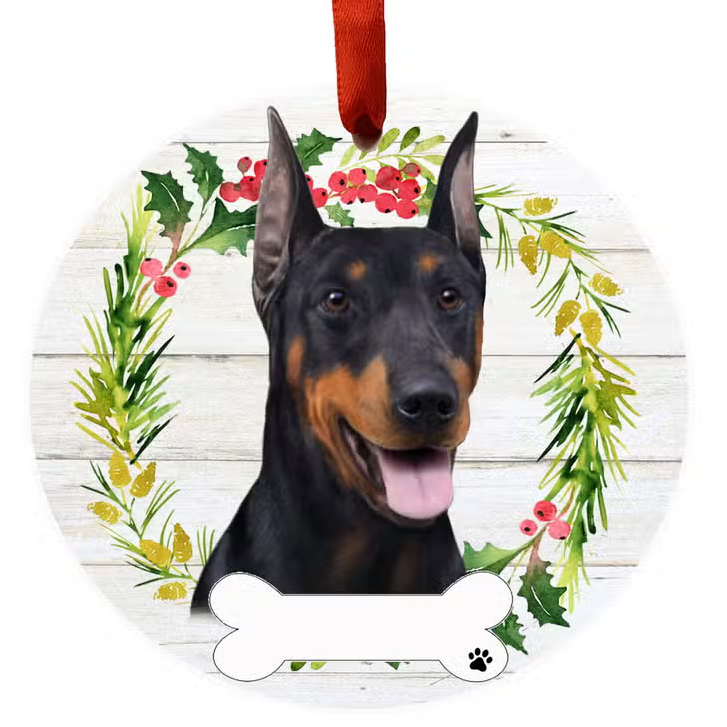 Doberman Ceramic Wreath Ornament - Premium Christmas Ornament from E&S Pets - Just $9.95! Shop now at Pat's Monograms