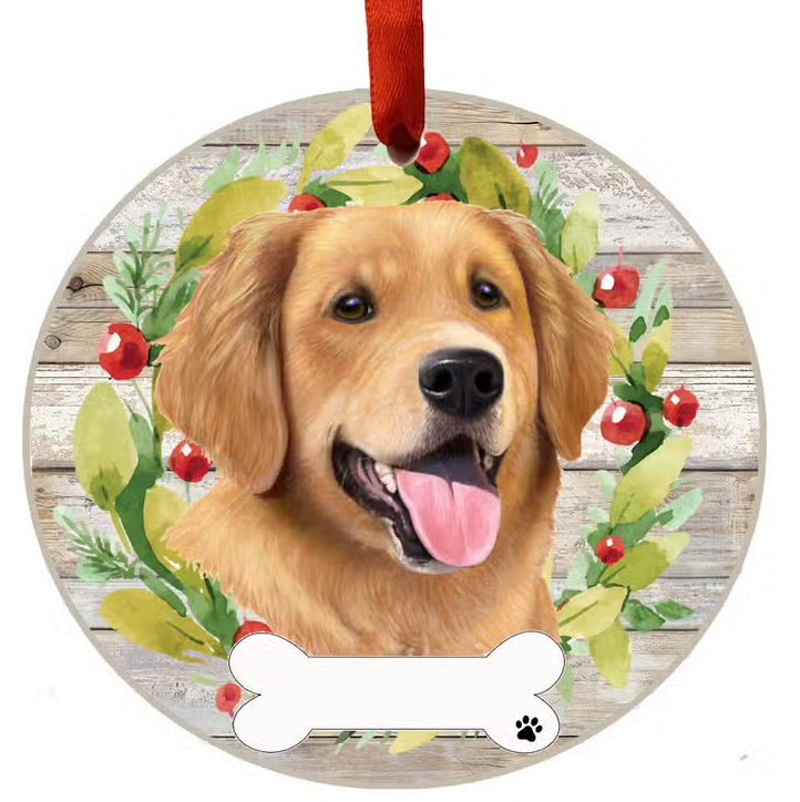 Golden Retriever Ceramic Wreath Ornament - Premium Christmas Ornament from E&S Pets - Just $9.95! Shop now at Pat's Monograms