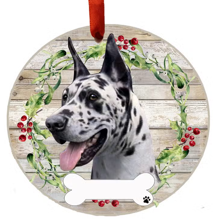 Great Dane Harlequin Ceramic Wreath Ornament - Premium Christmas Ornament from E&S Pets - Just $9.95! Shop now at Pat's Monograms