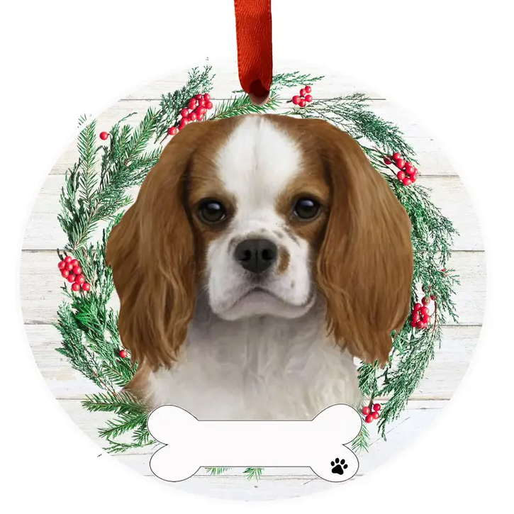 King Charles Cavalier Ceramic Wreath Ornament - Premium Christmas Ornament from E&S Pets - Just $9.95! Shop now at Pat's Monograms