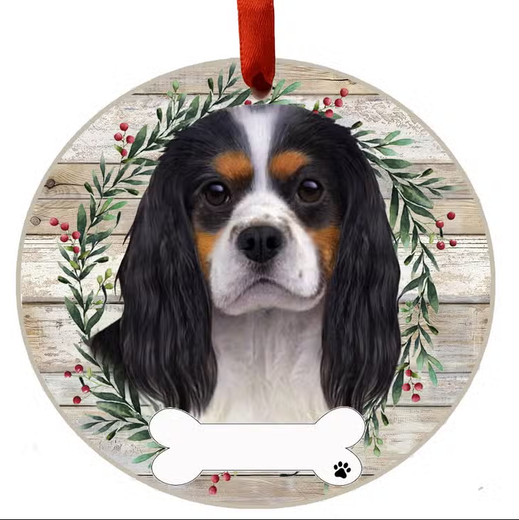 King Charles Cavalier Tri-Color Ceramic Wreath Ornament - Premium Christmas Ornament from E&S Pets - Just $9.95! Shop now at Pat's Monograms
