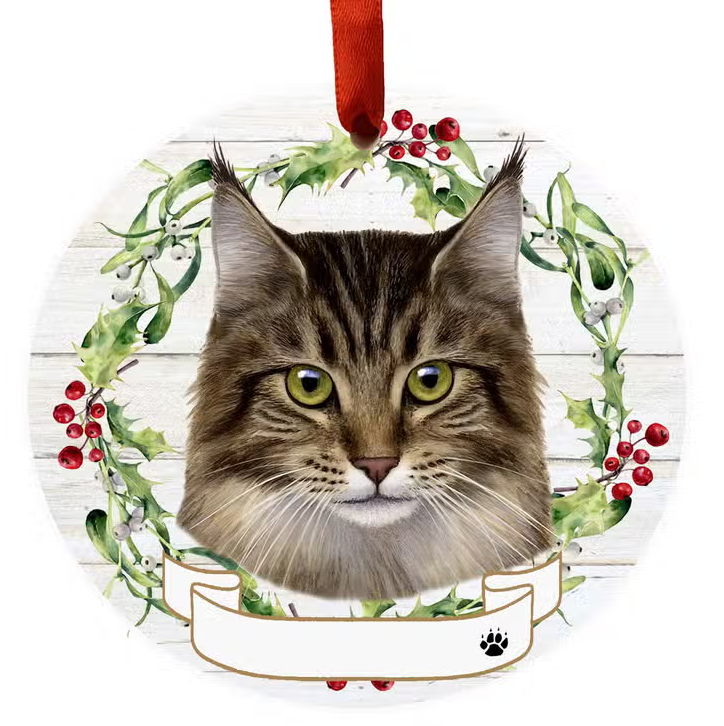 Maine Coon Cat Ceramic Wreath Ornament - Premium Christmas Ornament from E&S Pets - Just $9.95! Shop now at Pat's Monograms