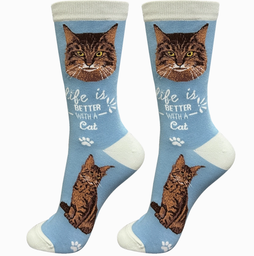 Maine Coon Cat - Life is Better Socks - Premium Socks from Sock Daddy - Just $9.95! Shop now at Pat's Monograms