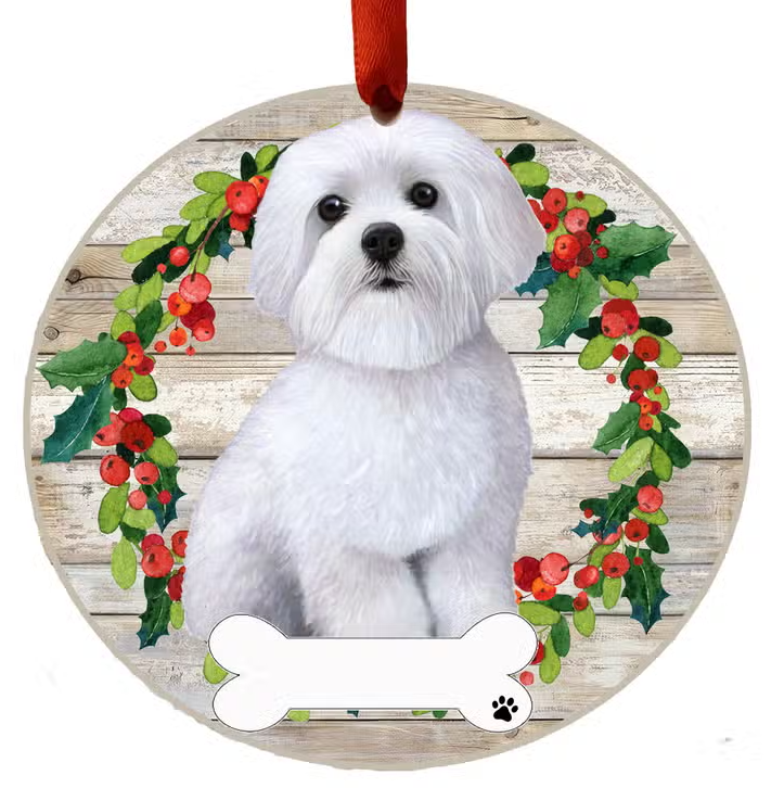 Maltese Ceramic Wreath Ornament - Premium Christmas Ornament from E&S Pets - Just $9.95! Shop now at Pat's Monograms