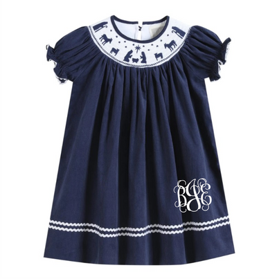 Dark Blue Corduroy Nativity Smocked Dress - Premium Baby & Toddler Dresses from Lil Cactus - Just $32.95! Shop now at Pat's Monograms