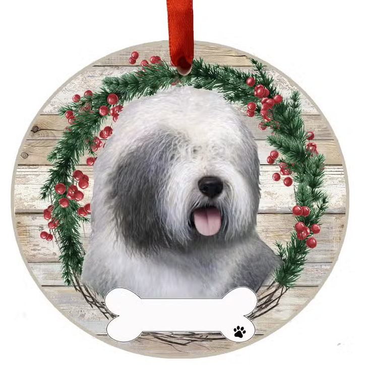 Old English Sheepdog Ceramic Wreath Ornament - Premium Christmas Ornament from E&S Pets - Just $9.95! Shop now at Pat's Monograms