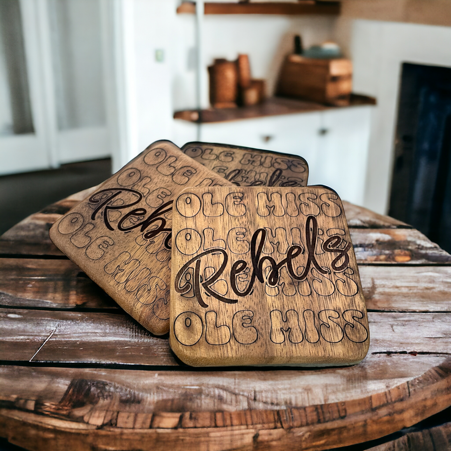 Ole Miss Rebels Coasters - Solid Walnut - Premium  from Pat's Monograms - Just $26.95! Shop now at Pat's Monograms