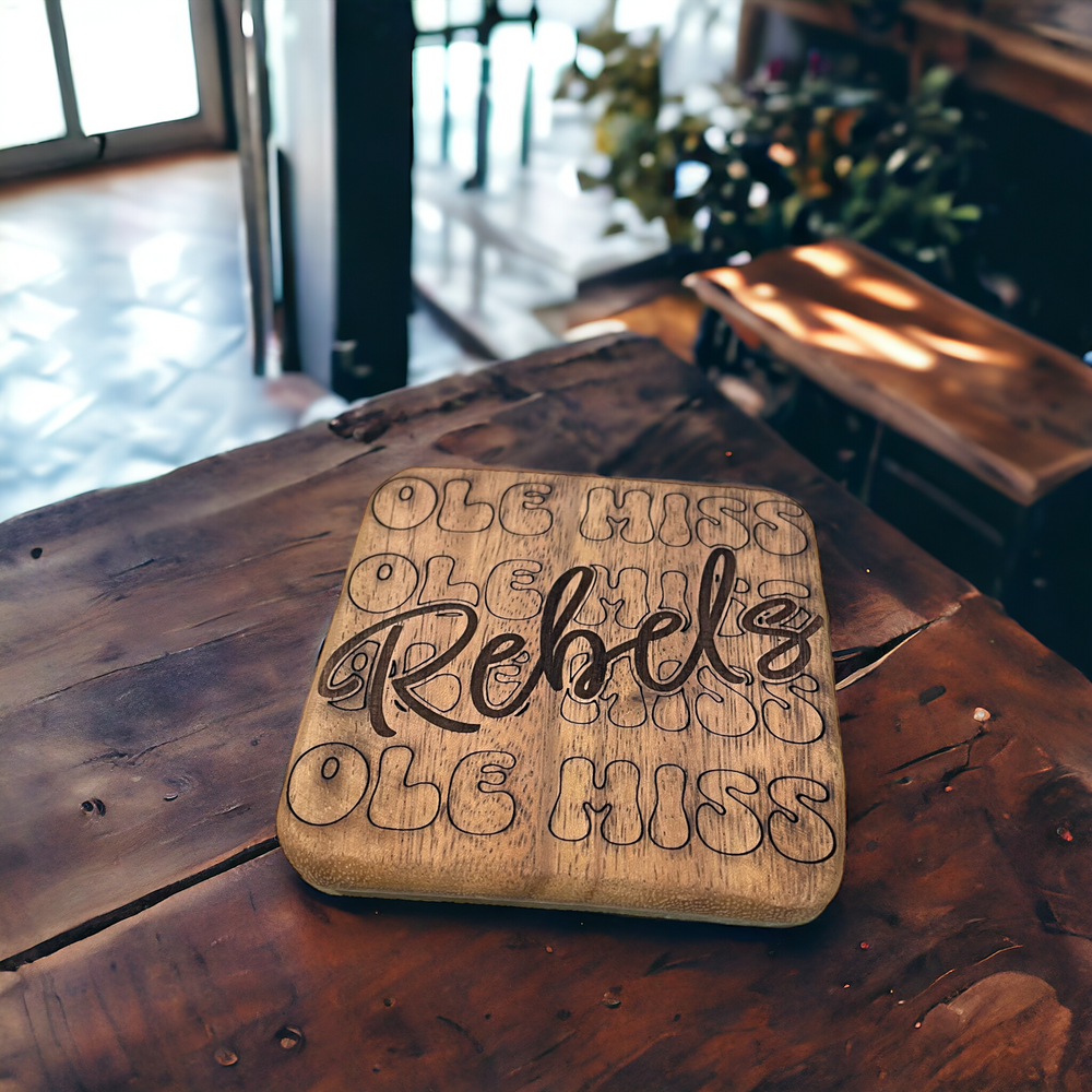 Ole Miss Rebels Coasters - Solid Walnut - Premium  from Pat's Monograms - Just $26.95! Shop now at Pat's Monograms