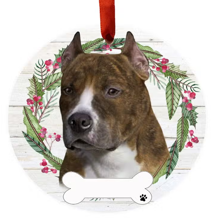 Pit Bull Ceramic Wreath Ornament - Premium Christmas Ornament from E&S Pets - Just $9.95! Shop now at Pat's Monograms