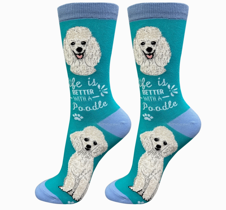 Poodle, White - Life is Better Socks - Premium Socks from Sock Daddy - Just $9.95! Shop now at Pat's Monograms