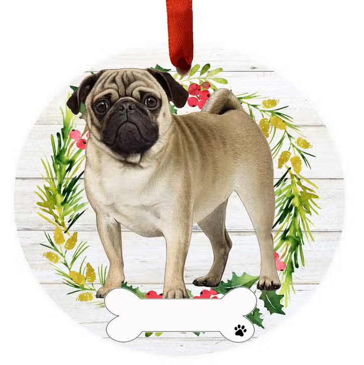 Pug Full Body Ceramic Wreath Ornament - Premium Christmas Ornament from E&S Pets - Just $9.95! Shop now at Pat's Monograms