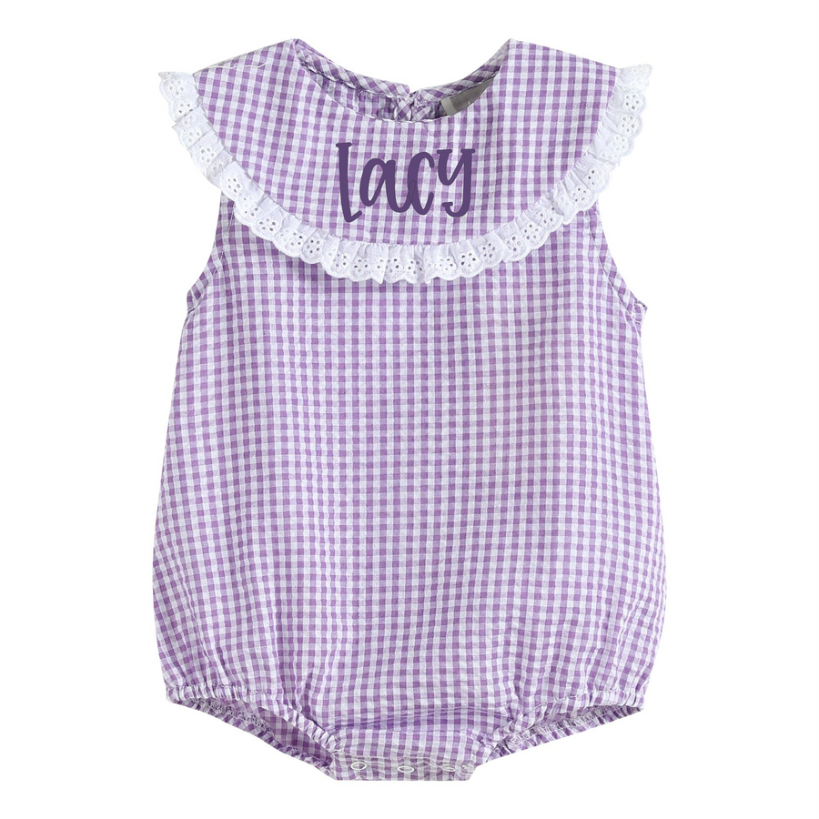 Classic Purple Gingham Collared Baby Bubble Romper - Premium Baby & Toddler Outfits from Lil Cactus - Just $29.95! Shop now at Pat's Monograms