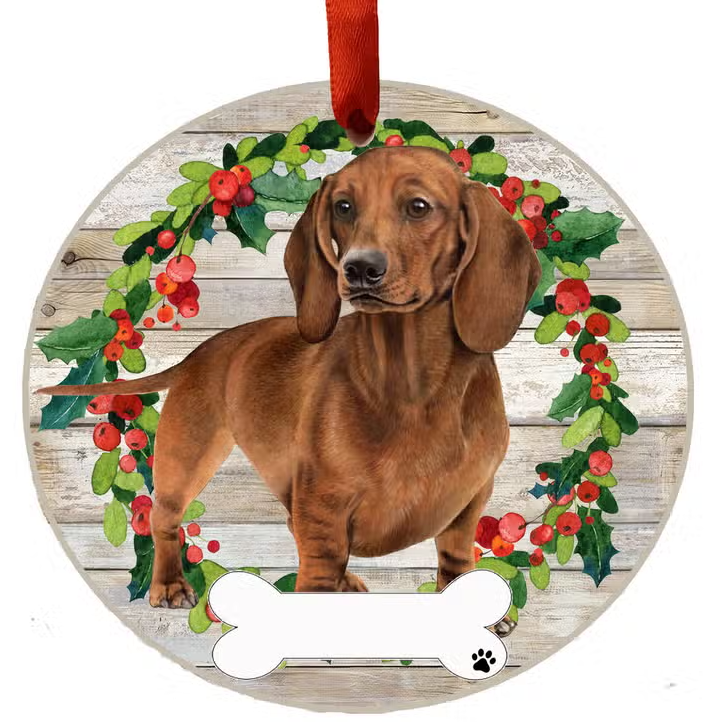 Dachshund Red Full Body Ceramic Wreath Ornament - Premium Christmas Ornament from E&S Pets - Just $9.95! Shop now at Pat's Monograms