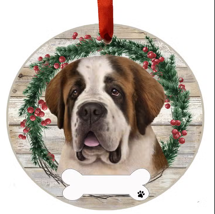 Saint Bernard Ceramic Wreath Ornament - Premium Christmas Ornament from E&S Pets - Just $9.95! Shop now at Pat's Monograms