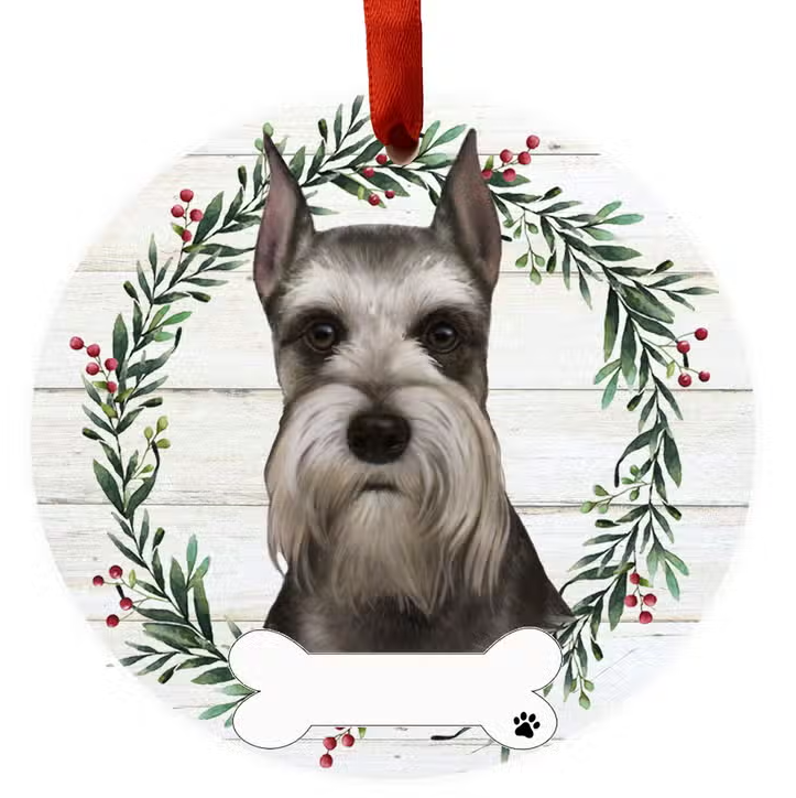 Schnauzer Cropped Ears Ceramic Wreath Ornament - Premium Christmas Ornament from E&S Pets - Just $9.95! Shop now at Pat's Monograms