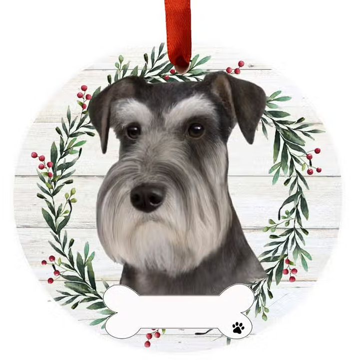 Schnauzer Uncropped Ears Ceramic Wreath Ornament - Premium Christmas Ornament from E&S Pets - Just $9.95! Shop now at Pat's Monograms