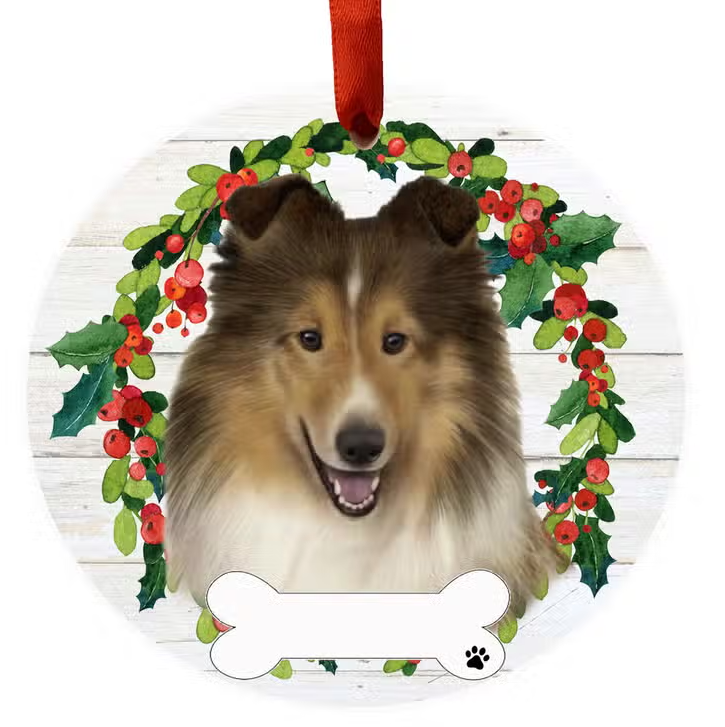 Sheltie Ceramic Wreath Ornament - Premium Christmas Ornament from E&S Pets - Just $9.95! Shop now at Pat's Monograms