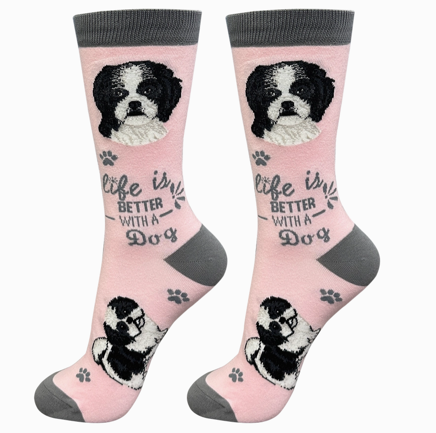 Shih Tzu Black Life is Better Socks - Premium Socks from Sock Daddy - Just $9.95! Shop now at Pat's Monograms