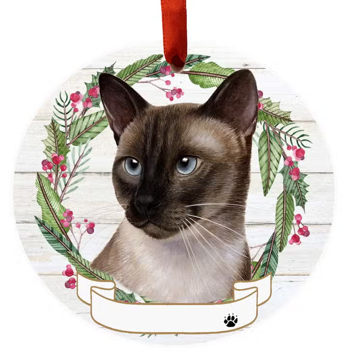Siamese Cat Ceramic Wreath Ornament - Premium Christmas Ornament from E&S Pets - Just $9.95! Shop now at Pat's Monograms