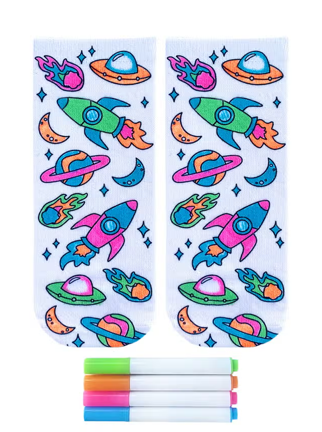 Space Adventure Coloring Socks - Premium Socks from Living Royal - Just $8.95! Shop now at Pat's Monograms
