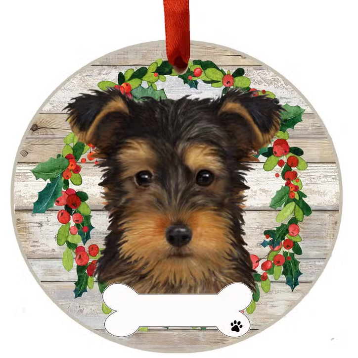 Yorkie Pup Ceramic Wreath Ornament - Premium Christmas Ornament from E&S Pets - Just $9.95! Shop now at Pat's Monograms