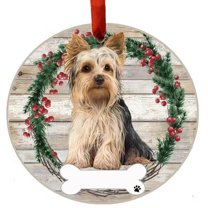 Yorkie Full Body Ceramic Wreath Ornament - Premium Christmas Ornament from E&S Pets - Just $9.95! Shop now at Pat's Monograms