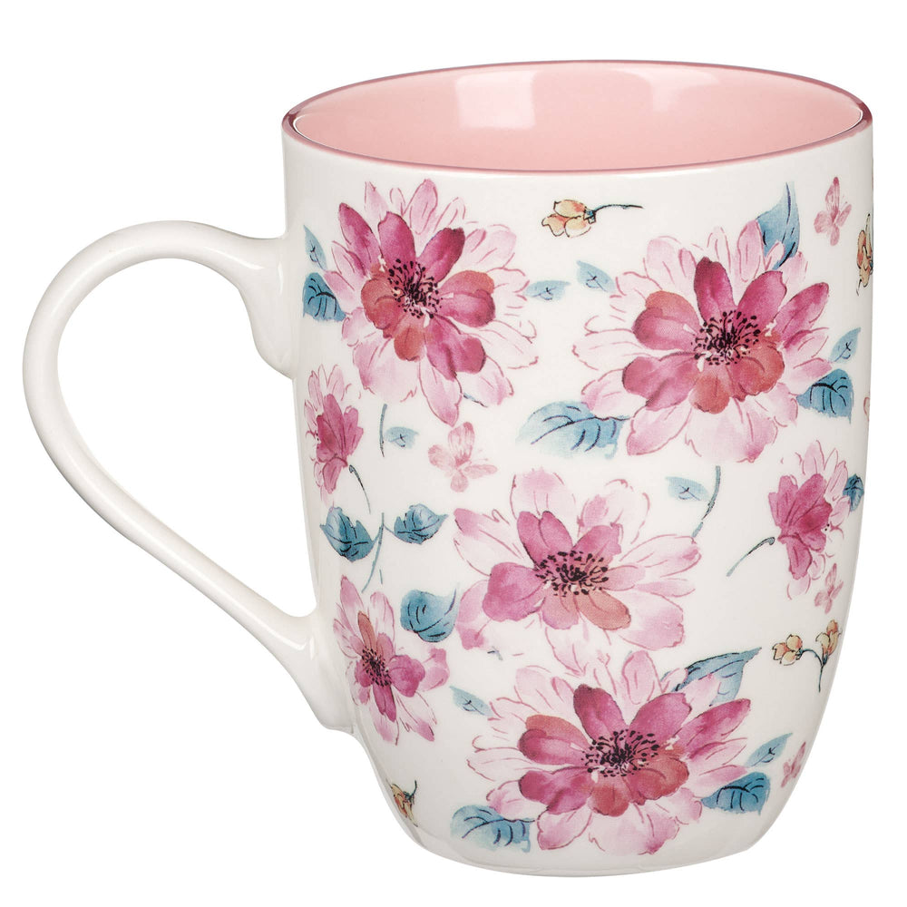 Mug Pink Floral Strength & Dignity Prov. 31:25 - Premium drinkware from Christian Art Gifts - Just $7.95! Shop now at Pat's Monograms